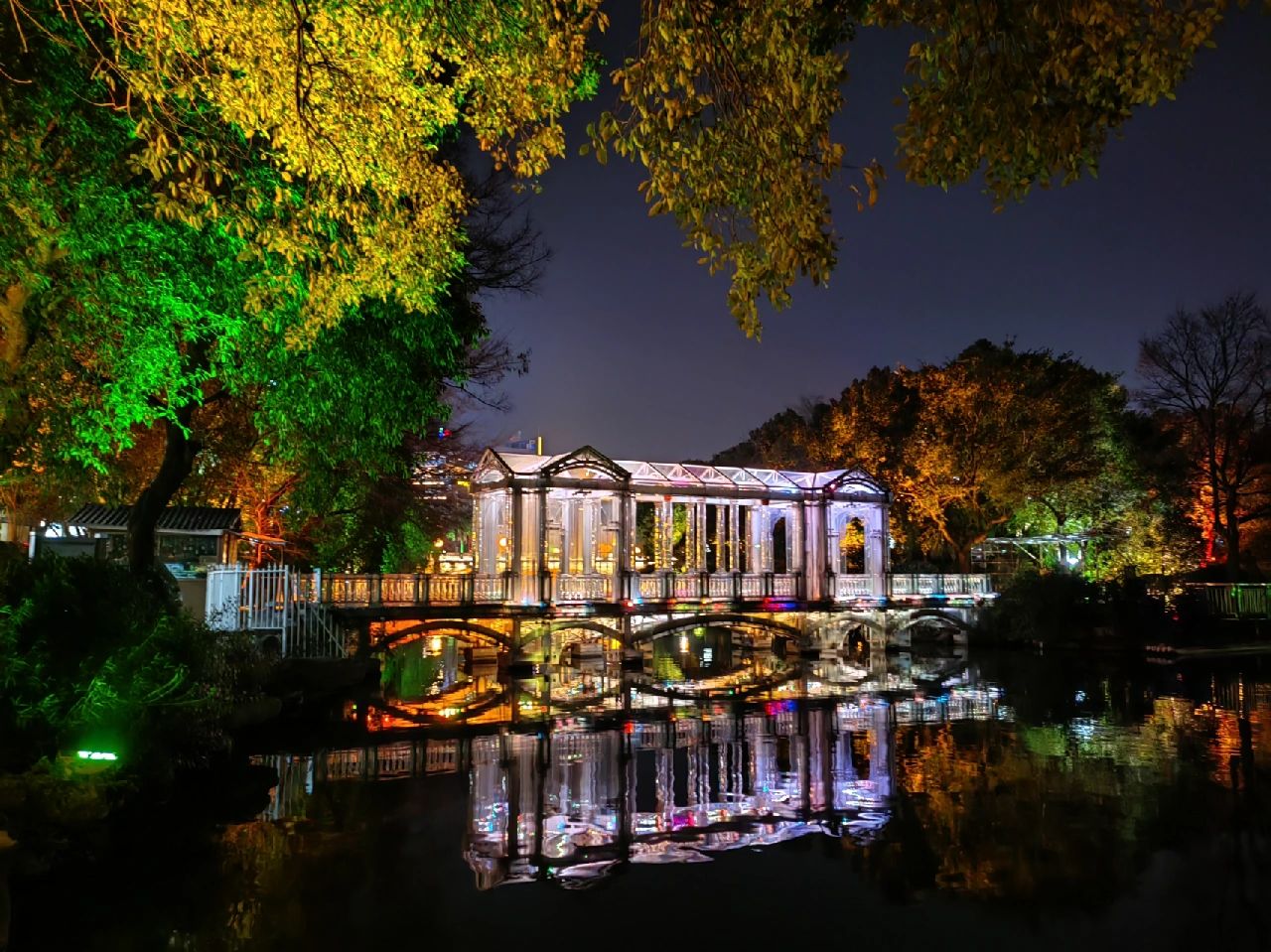 夜景真的很美古榕双桥,玻璃桥等景点,古南门,湖心岛,榕溪桥,知音台